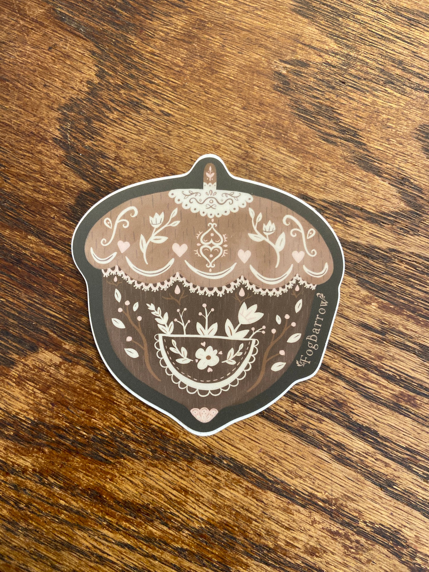 Folk Art Acorn Vinyl Sticker