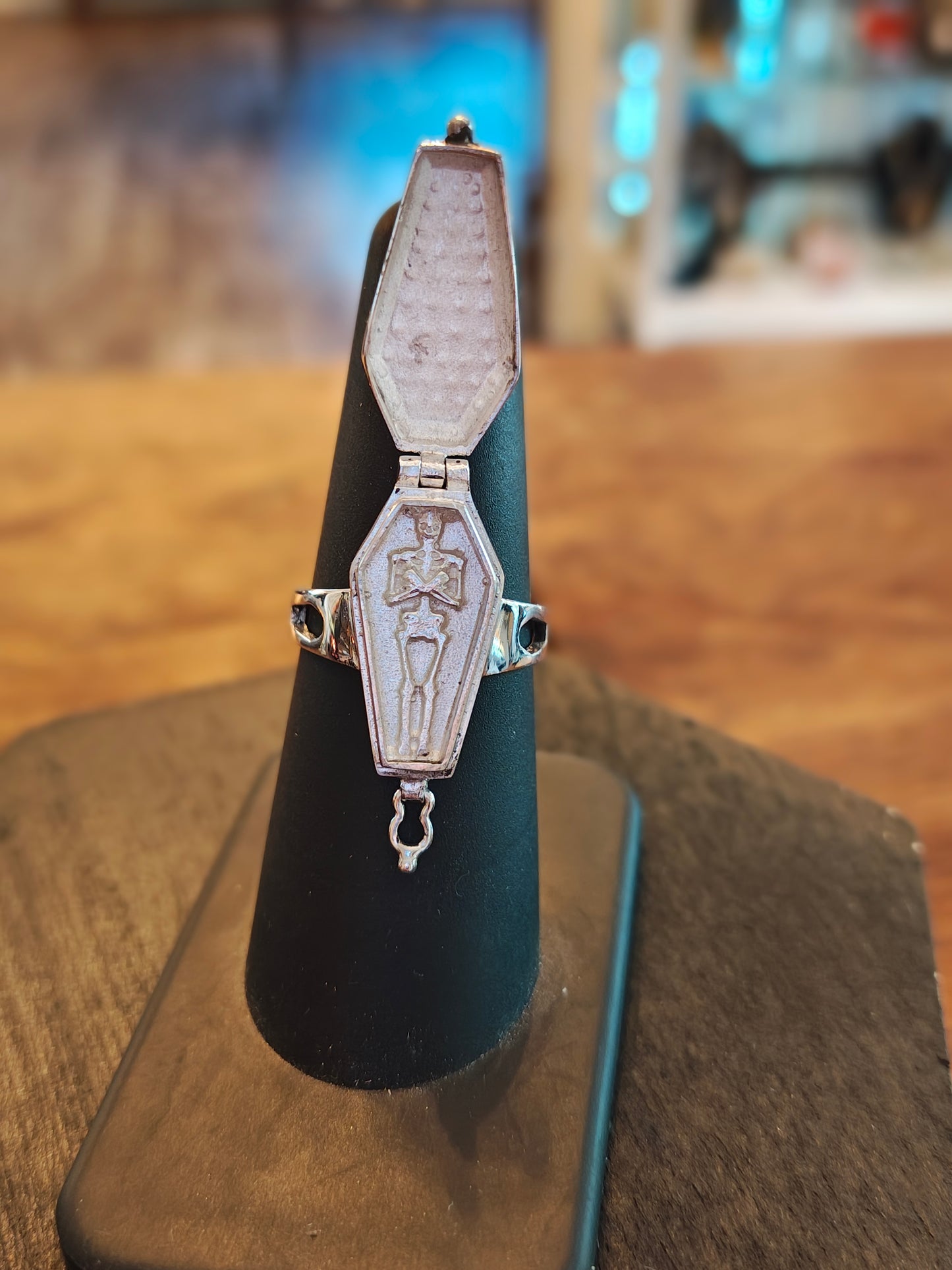 Sterling Silver Bat Coffin Poison Ring