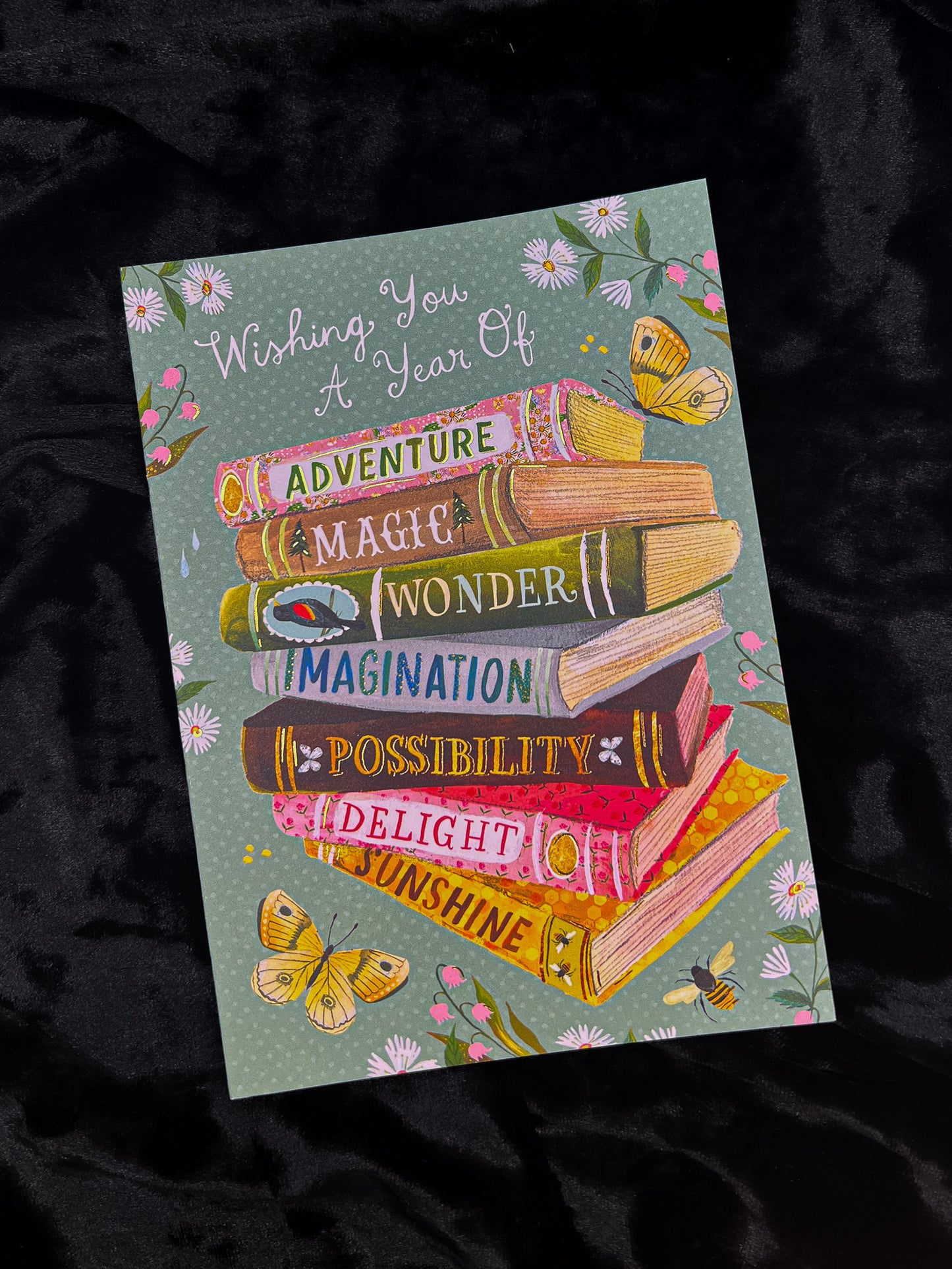 A Year of Wishes Book Stack Birthday Card