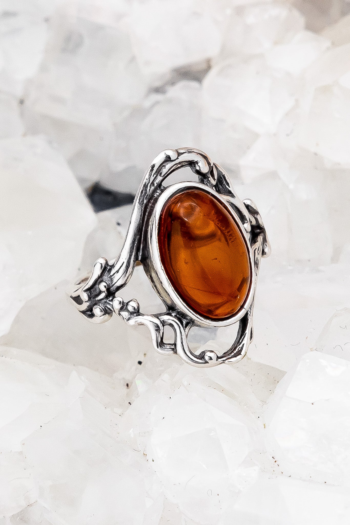 Cherry Amber Ring Small Oval with Branches