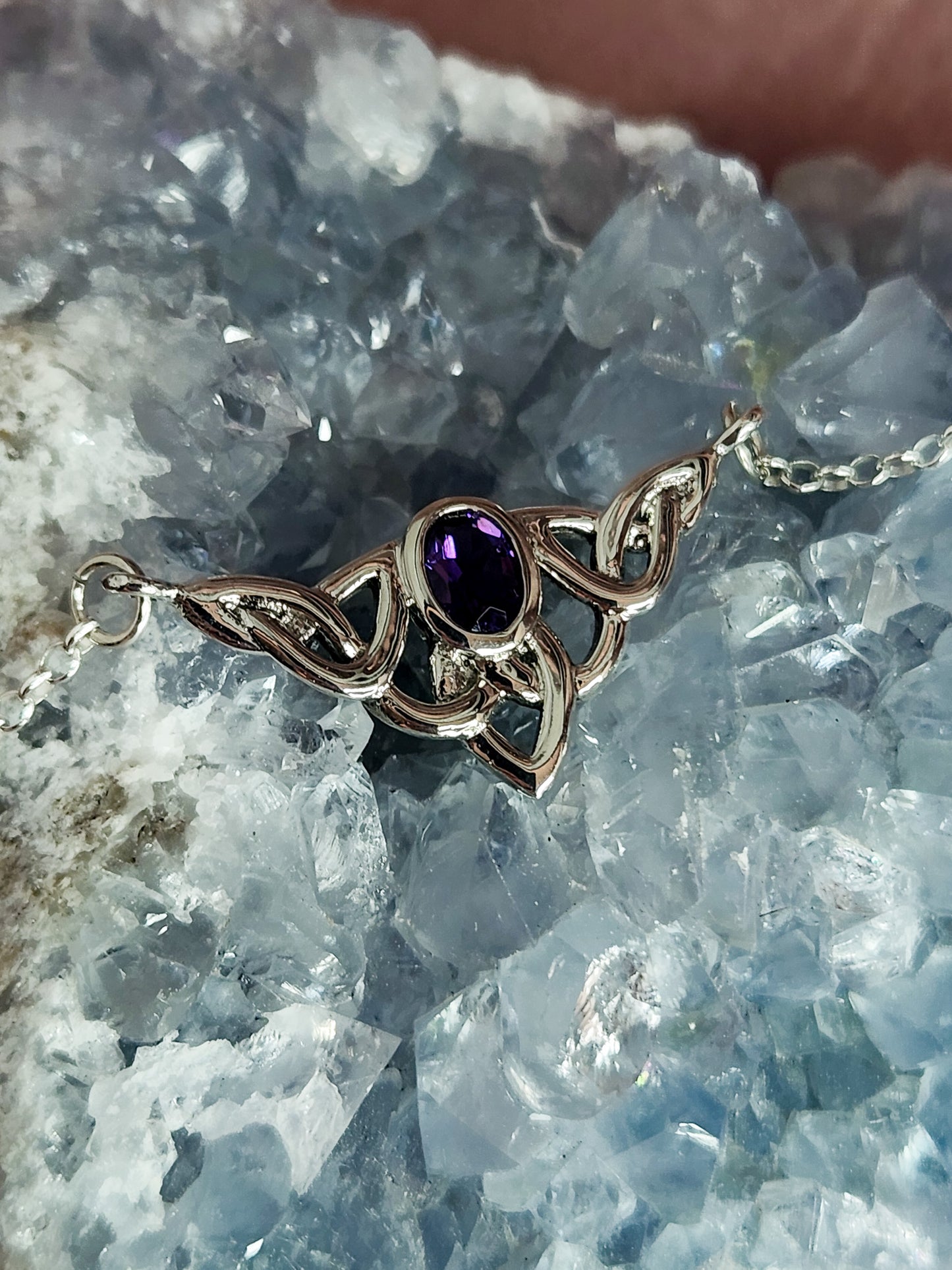 Sterling Silver Celtic Oval Crystal Necklace