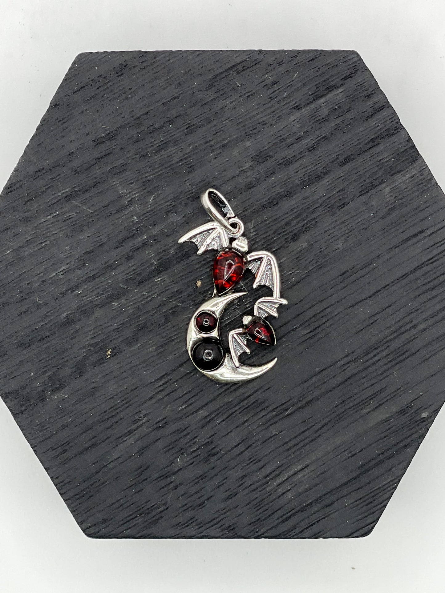 Bats on Moon Amber Pendant