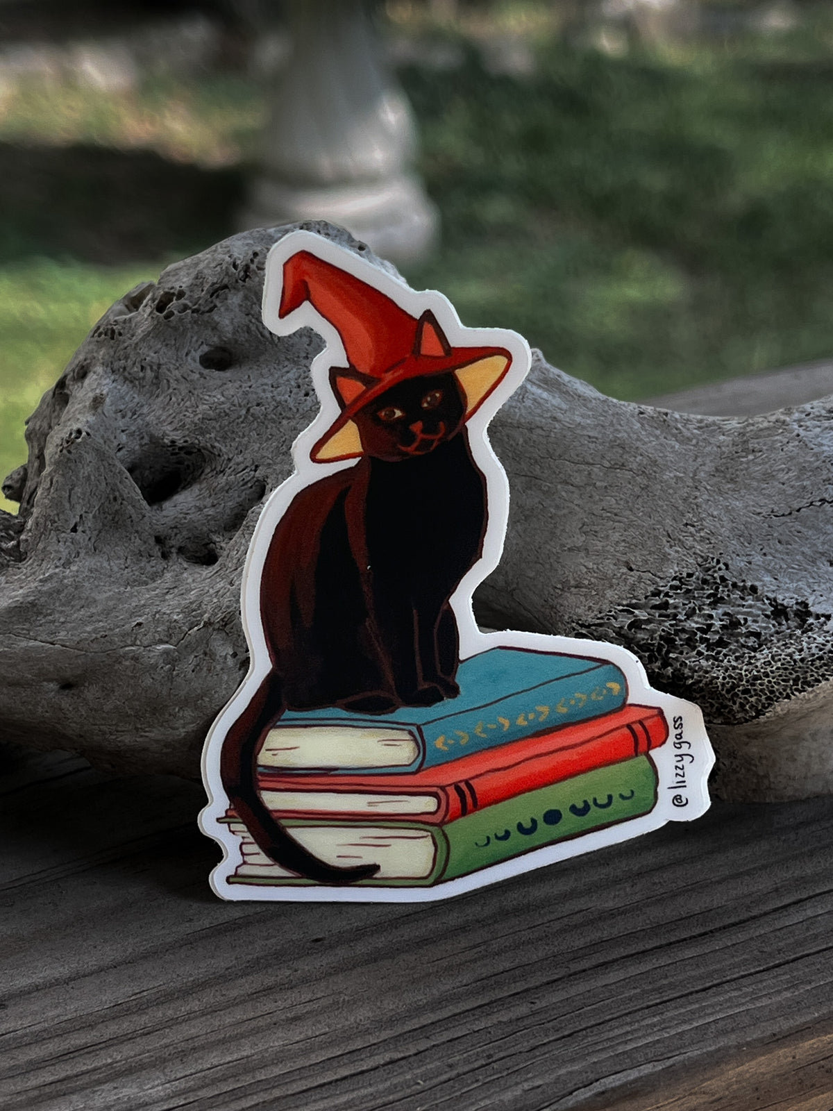Black Witch Cat and Books Sticker