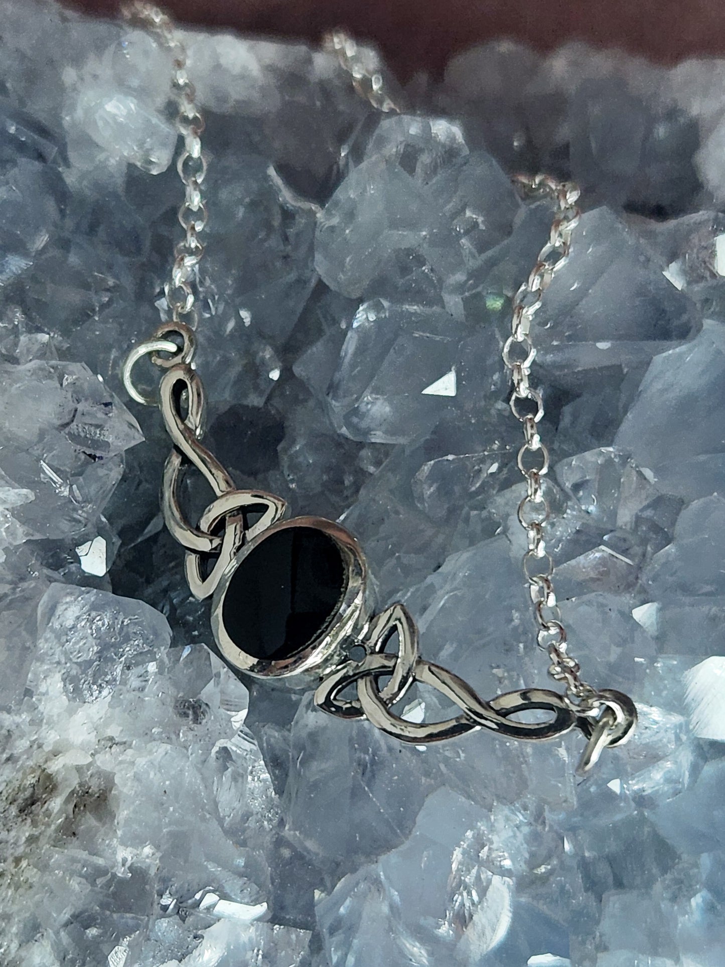 Sterling Silver Celtic Oval Crystal Necklace