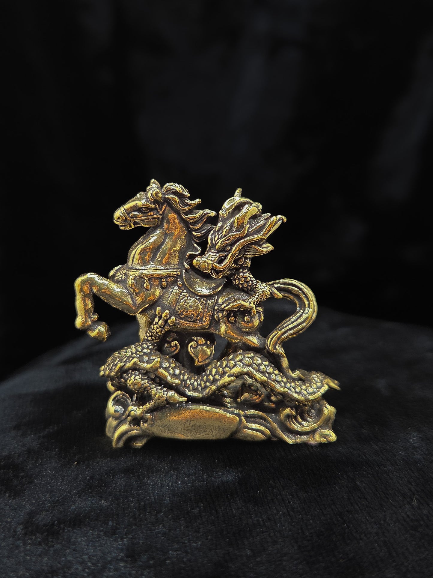 Brass Dragon Riding Horse Figurine