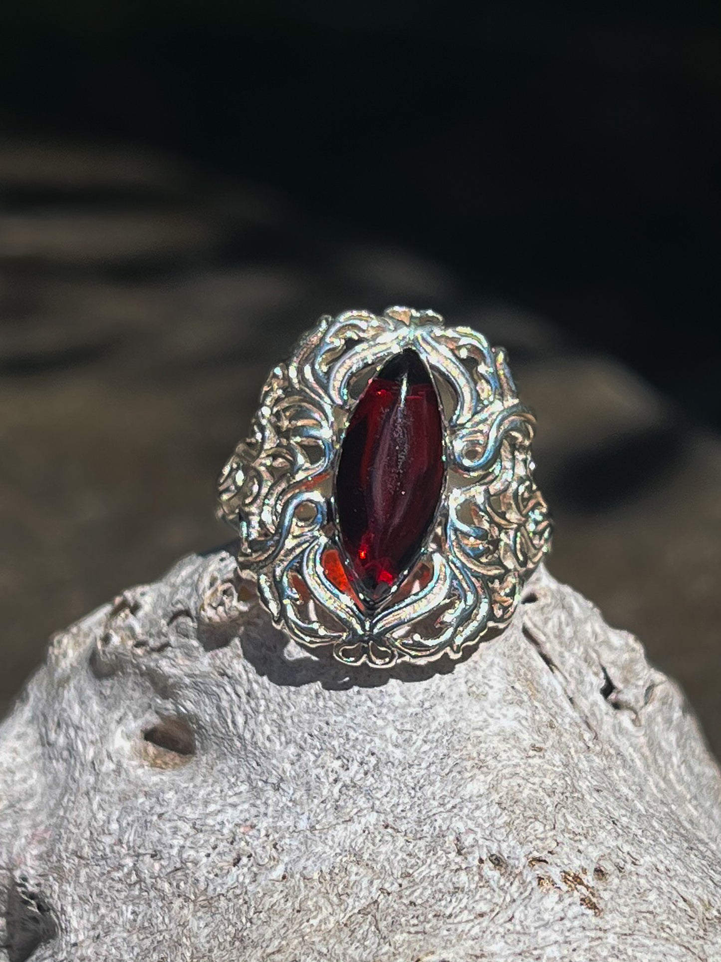 Cherry Amber Art Nouveau Ring