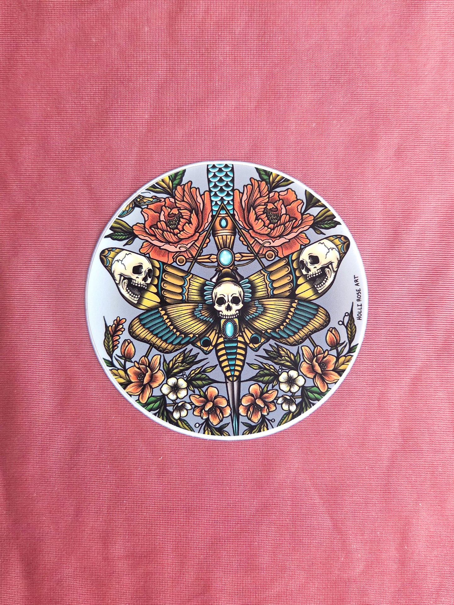 Death Moth Sticker Circle with Flowers
