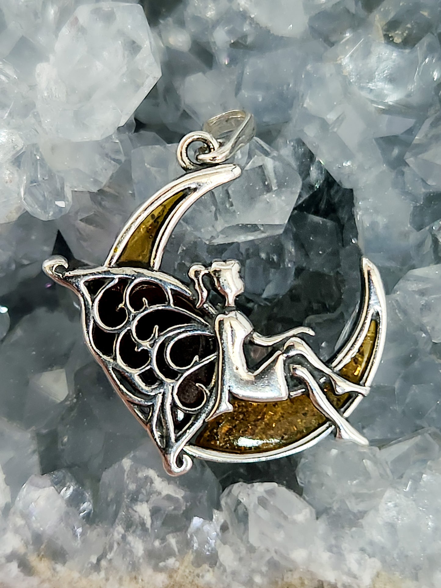 Fairy on the Moon Amber Pendant