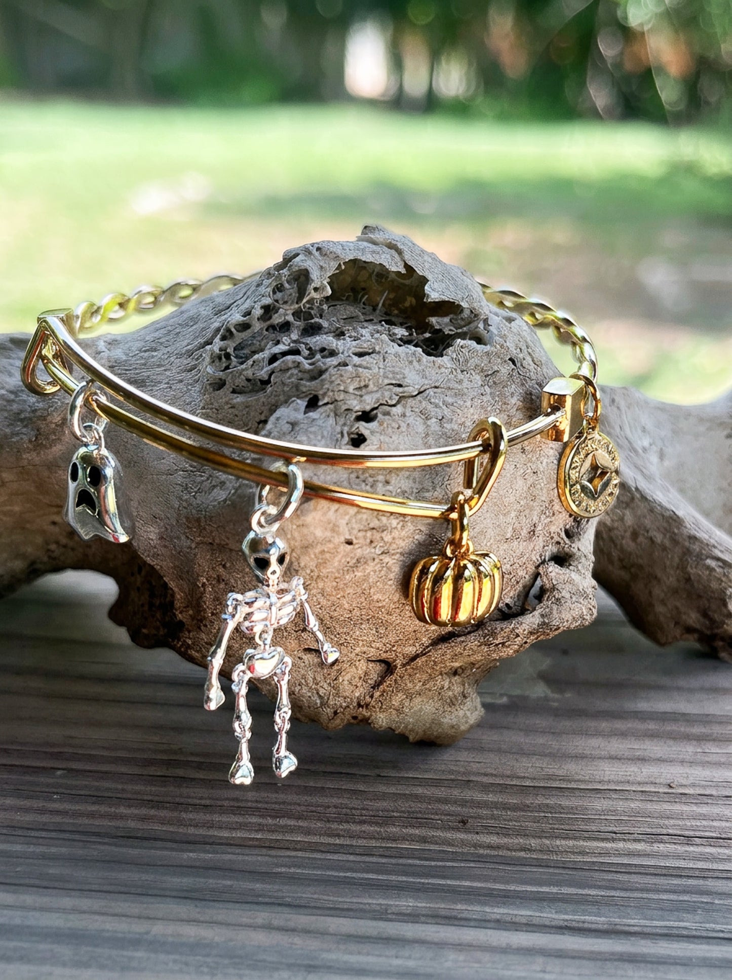 Ghost Skeleton and Pumpkin Trio Charm Bangle