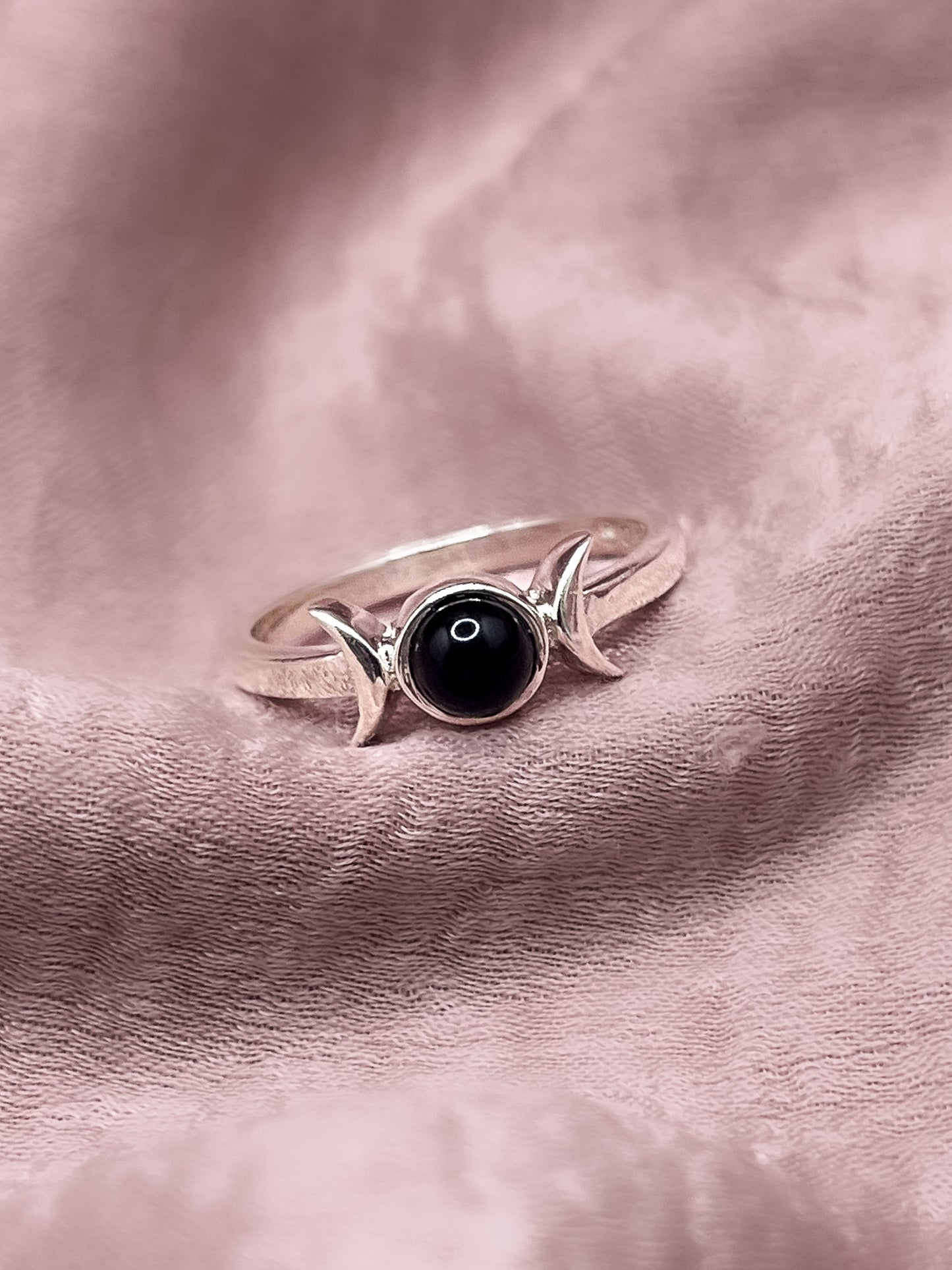 Black Onyx Triple Moon Ring