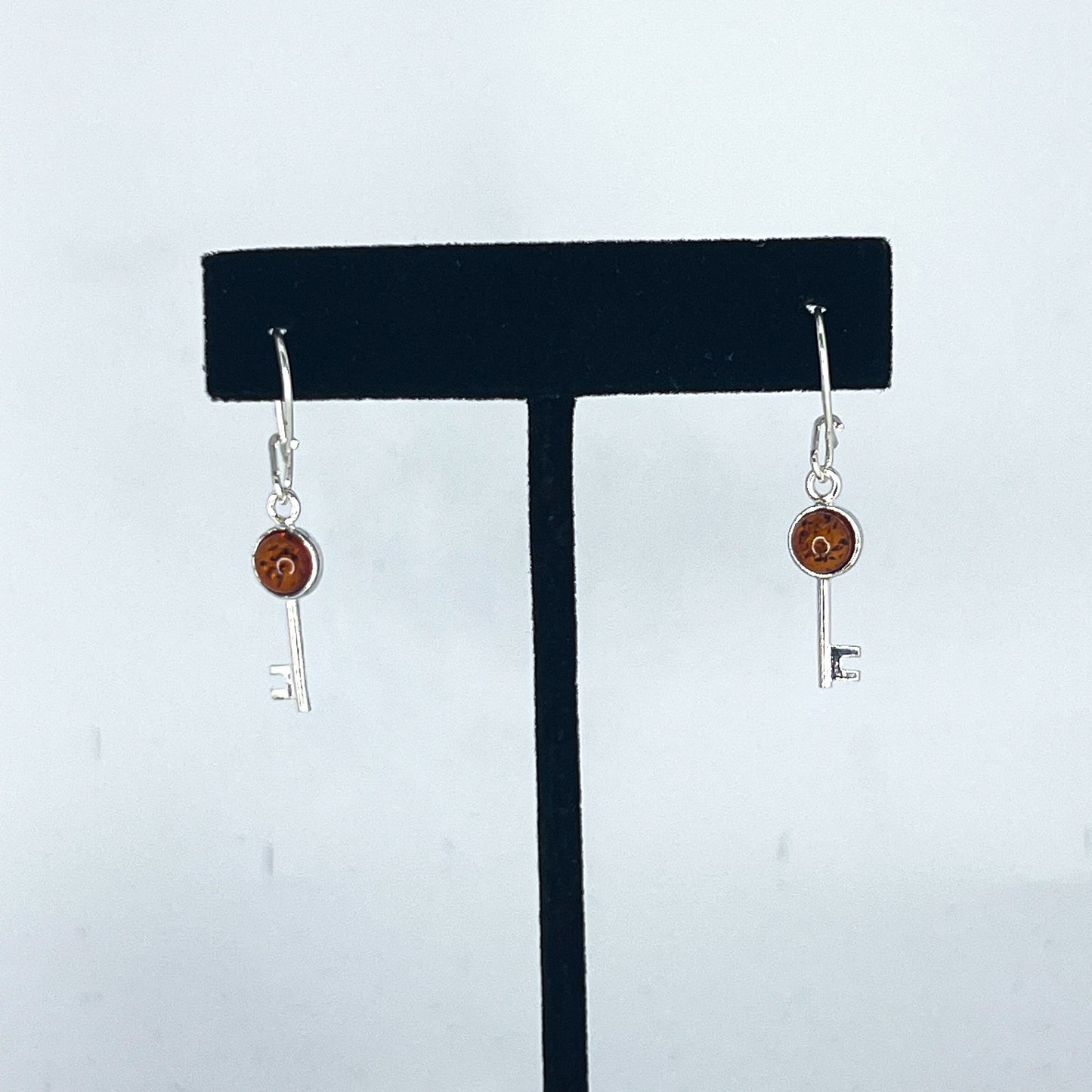 Cognac Amber Key Earrings on Hooks