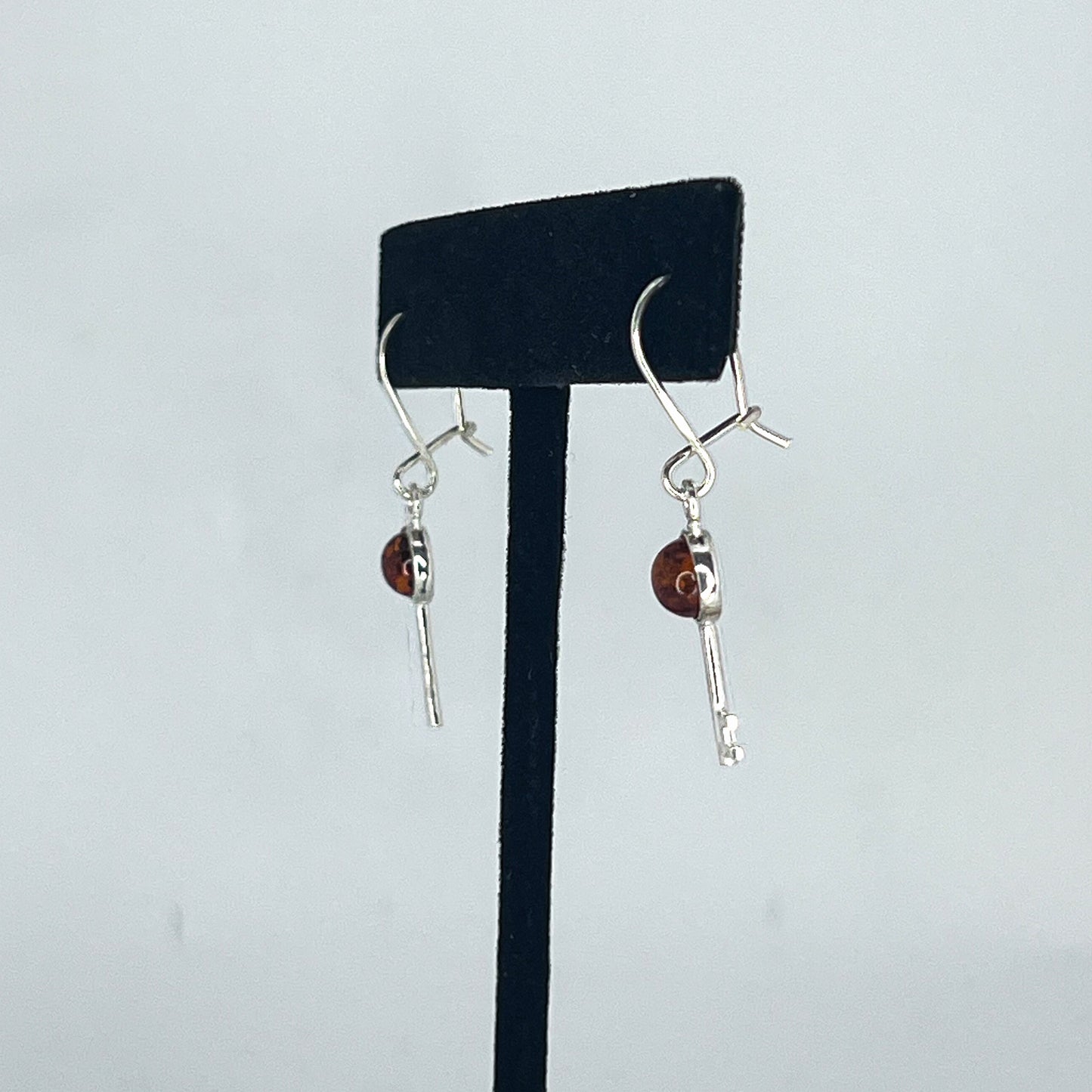 Cognac Amber Key Earrings on Hooks