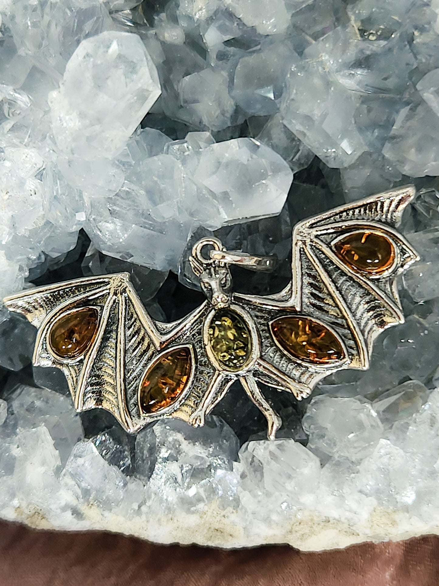 Large Wingspan Amber Bat Pendant