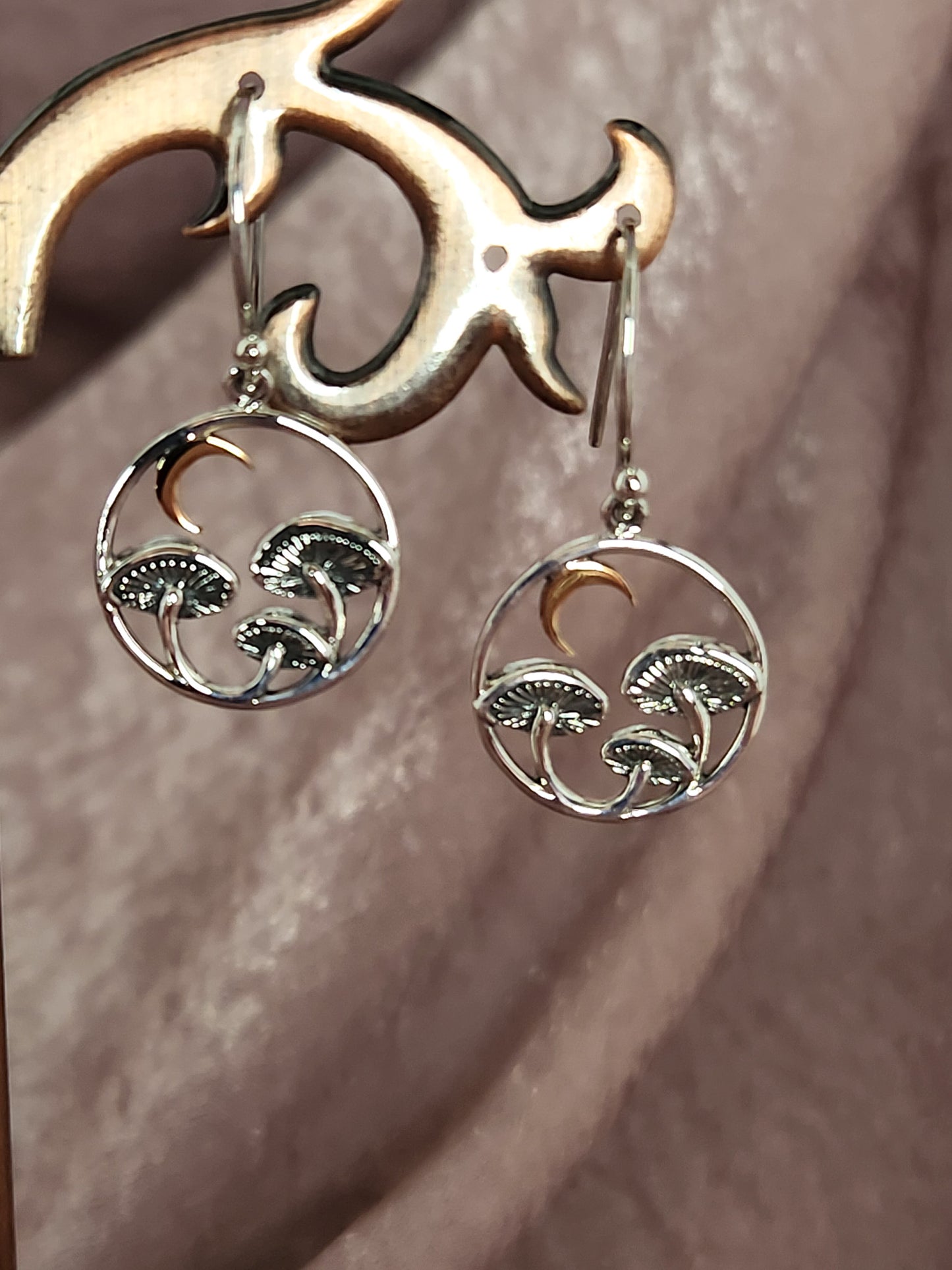Mushrooms with Bronze Moon Earrings