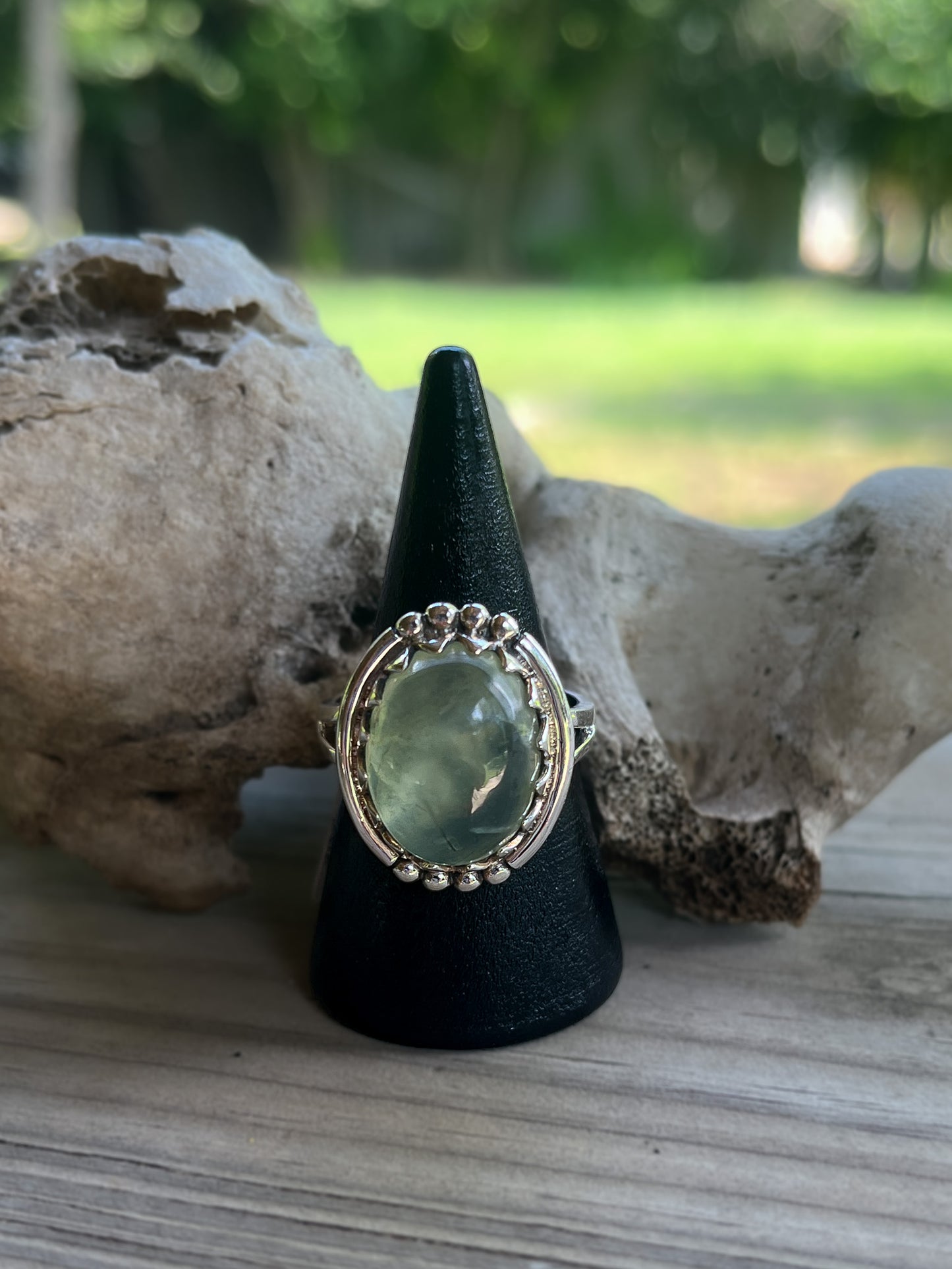 Prehnite Oval Dot Ring