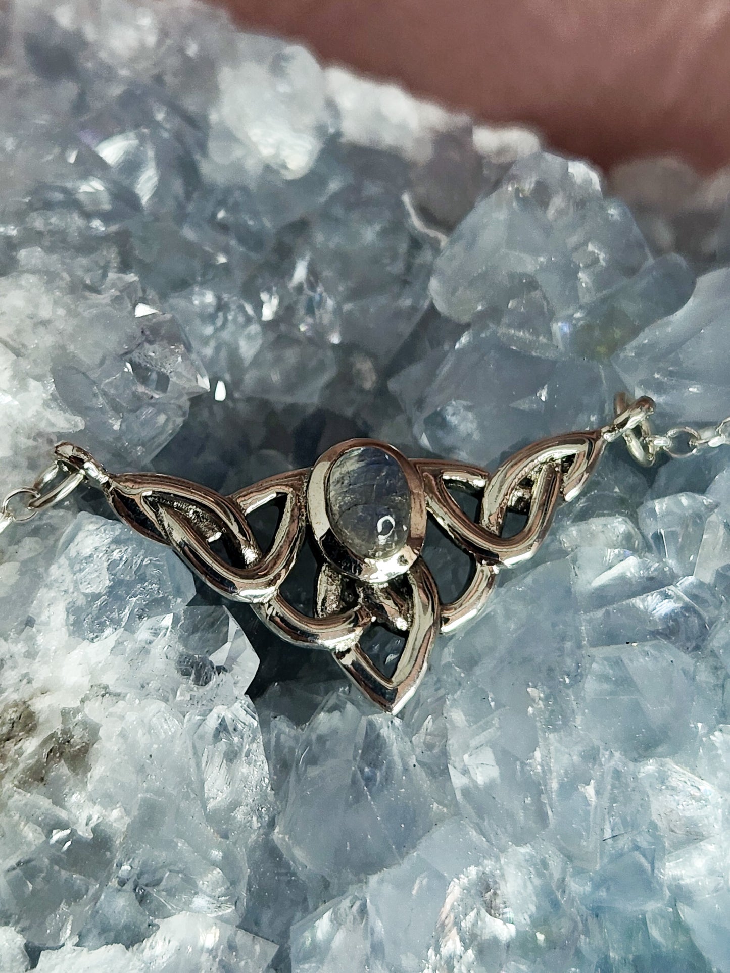 Sterling Silver Celtic Oval Crystal Necklace