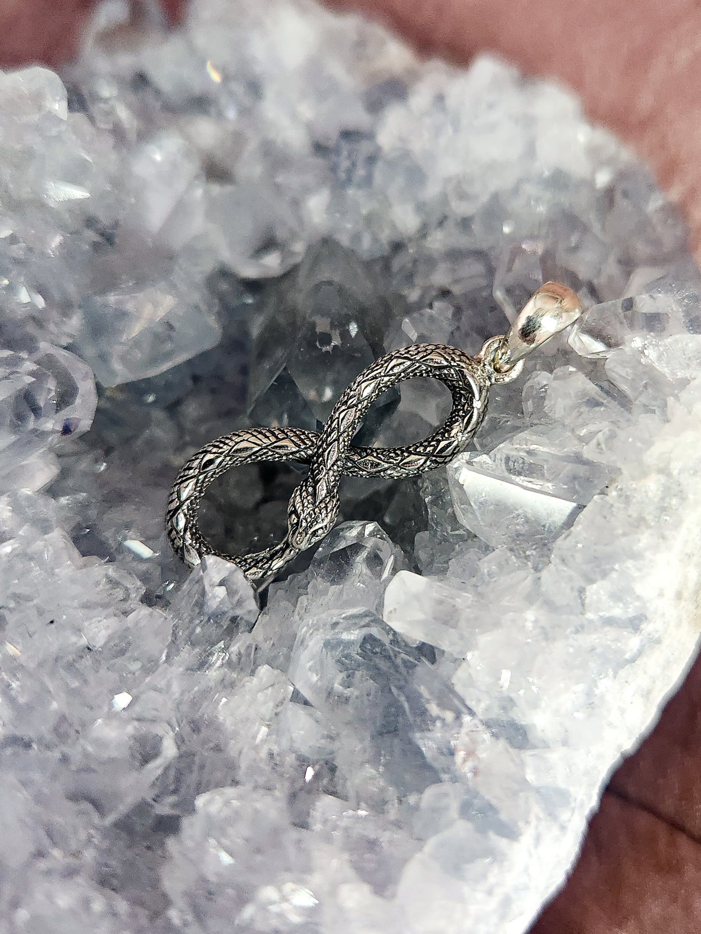 Small Sterling Silver Infinity Ouroboros Snake Pendant