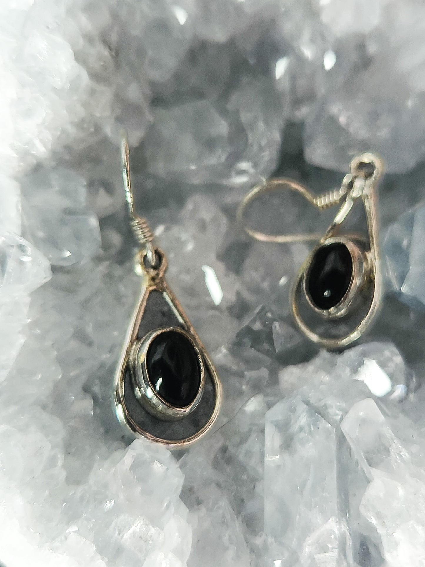 Sterling Silver Black Onyx Earrings On Hooks