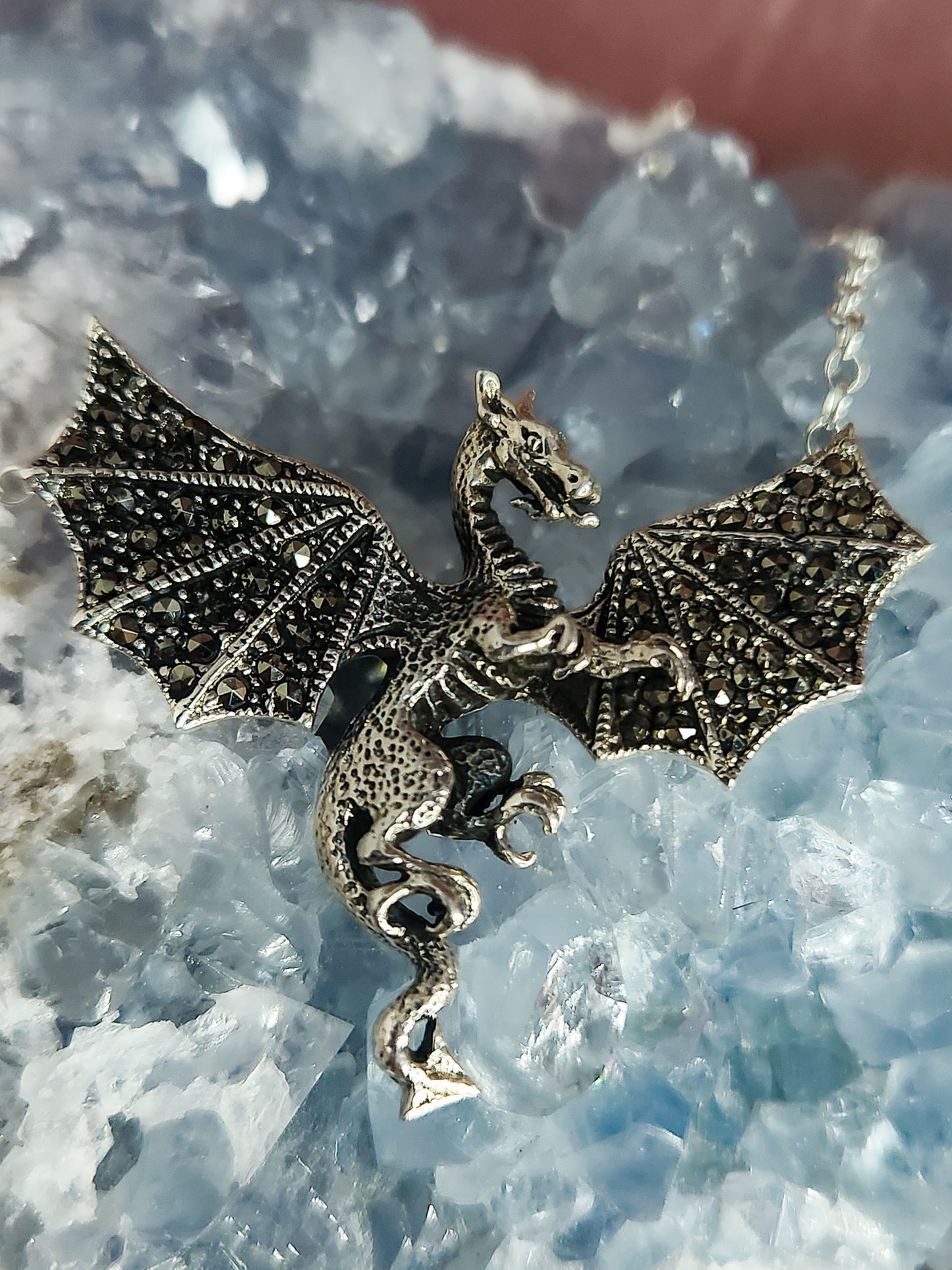 Sterling Silver Detailed Flying Dragon Necklace