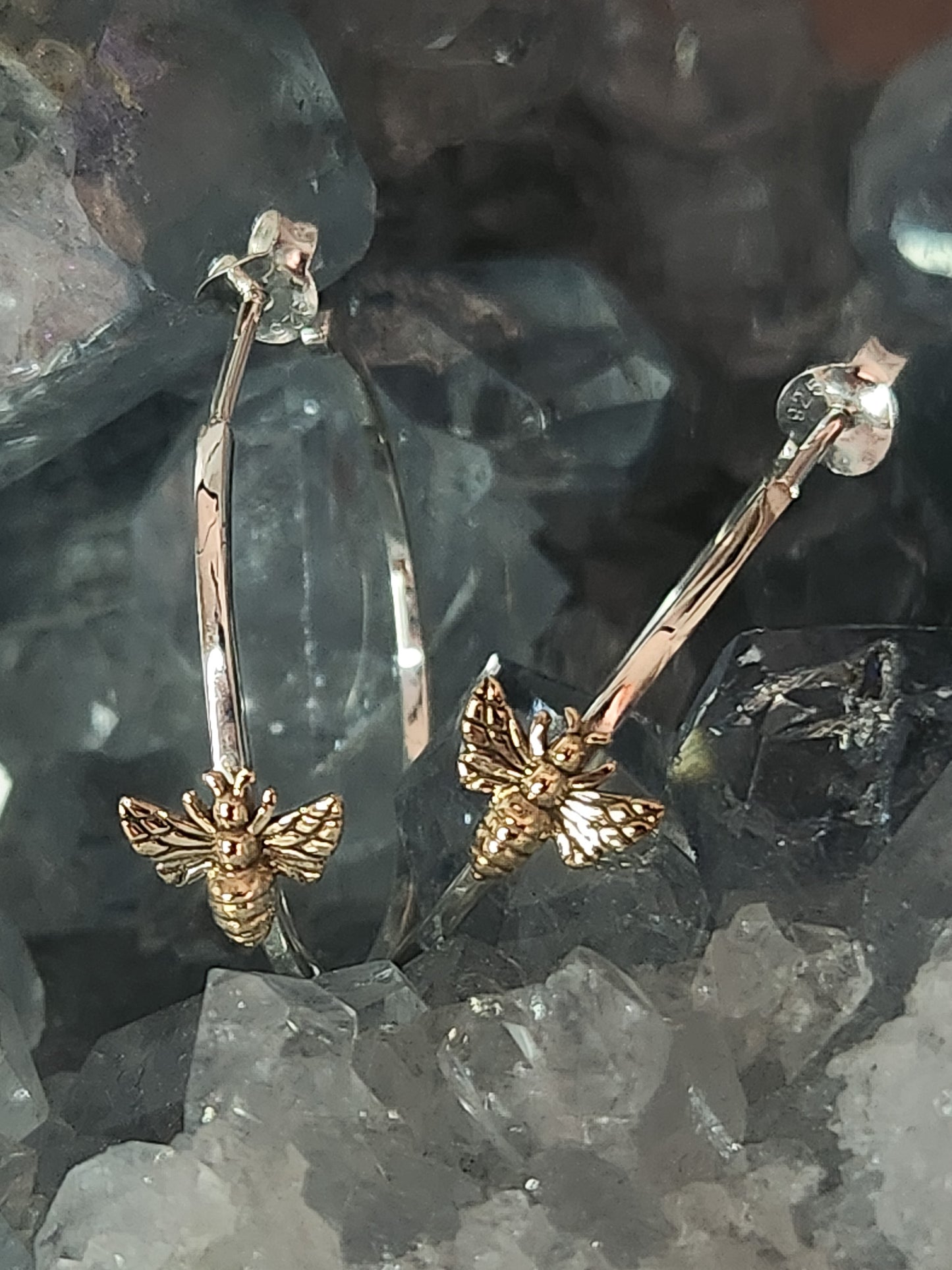 Sterling Silver Hoop Earring with Bronze Bee