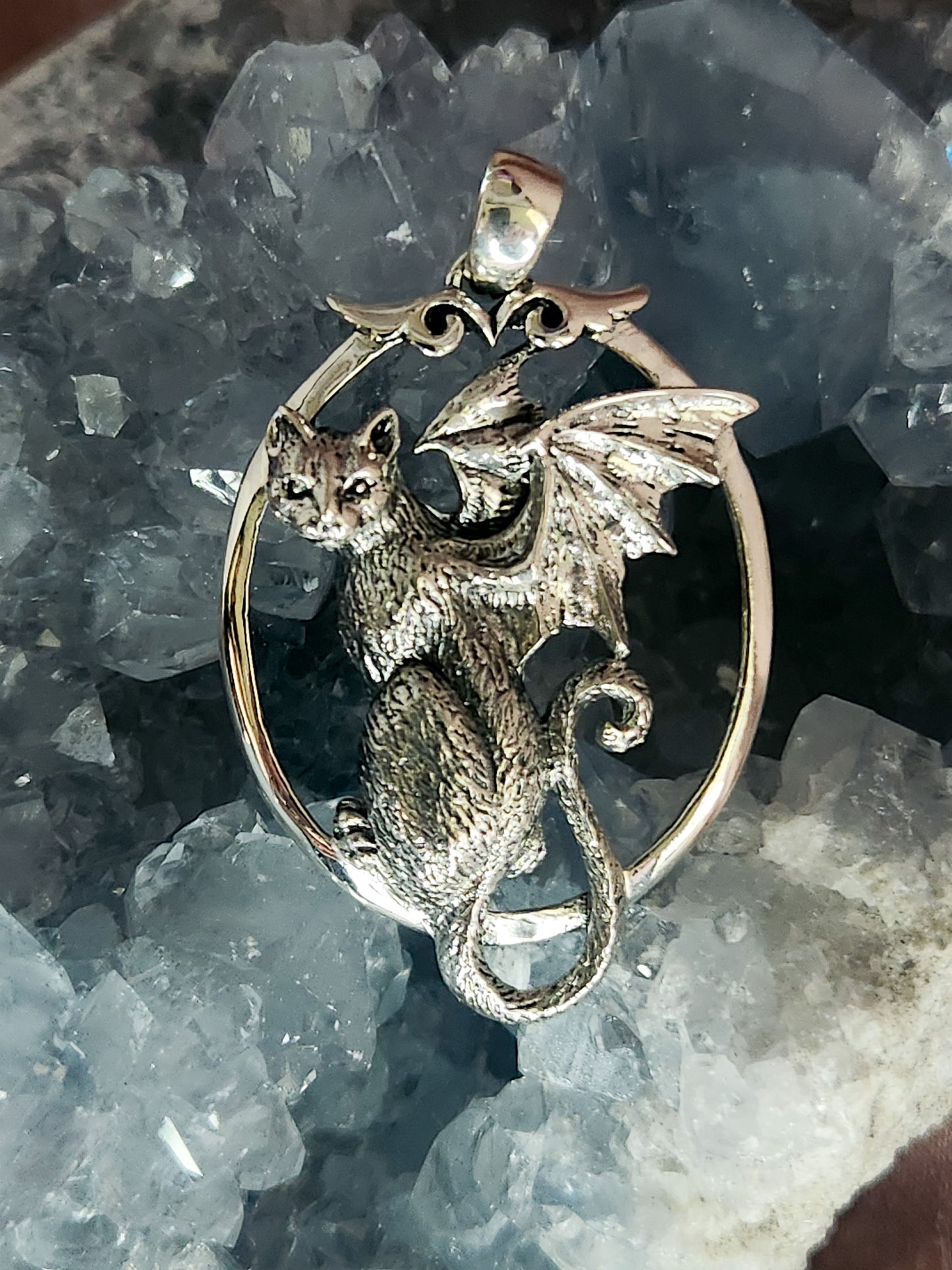 Sterling Silver Large Cat Bat Pendant
