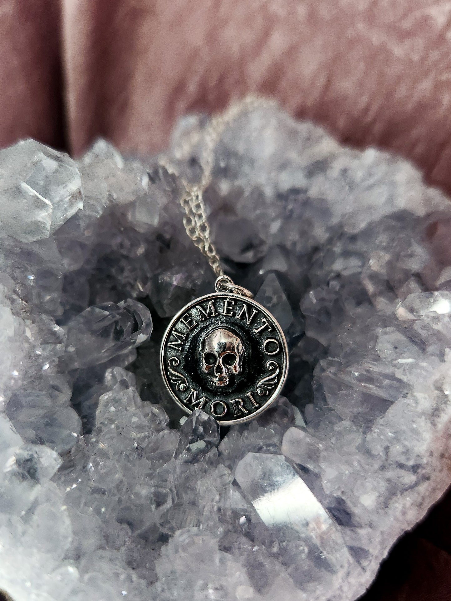 Sterling Silver Memento Mori Skull Necklace