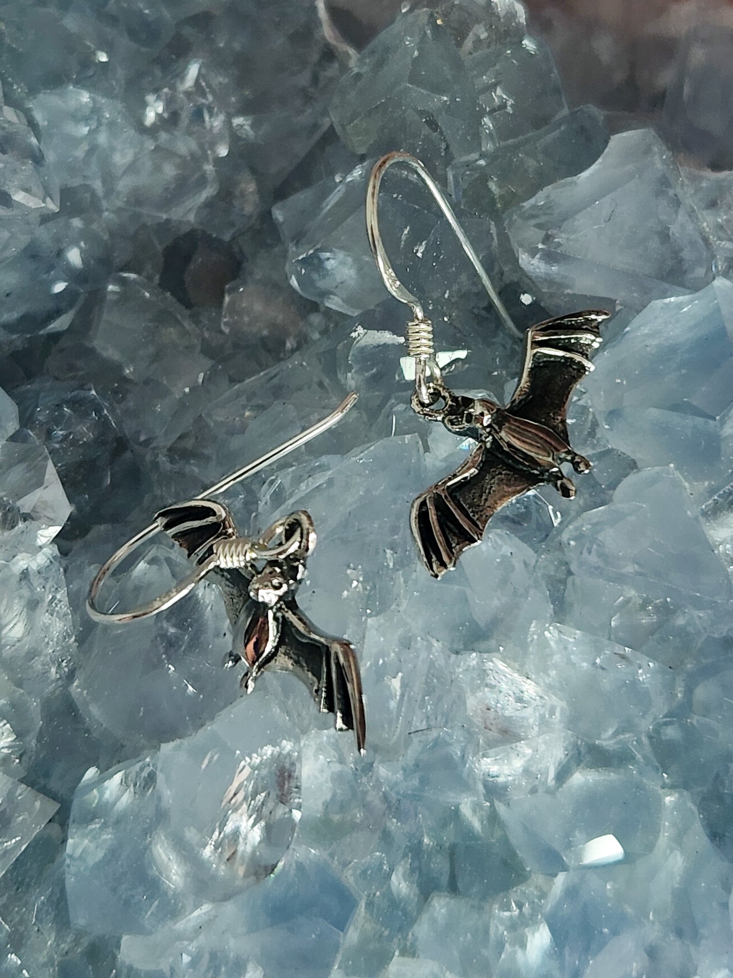 Sterling Silver Mini Flying Bat Dangle Earrings