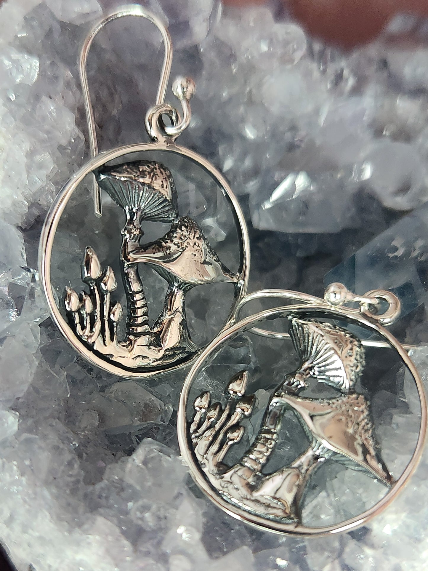 Sterling Silver Mushroom Earrings On Hooks