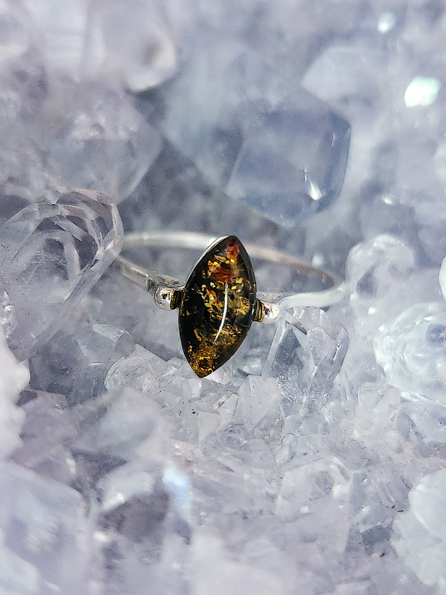 Sterling Silver Simple Marquise Amber Ring