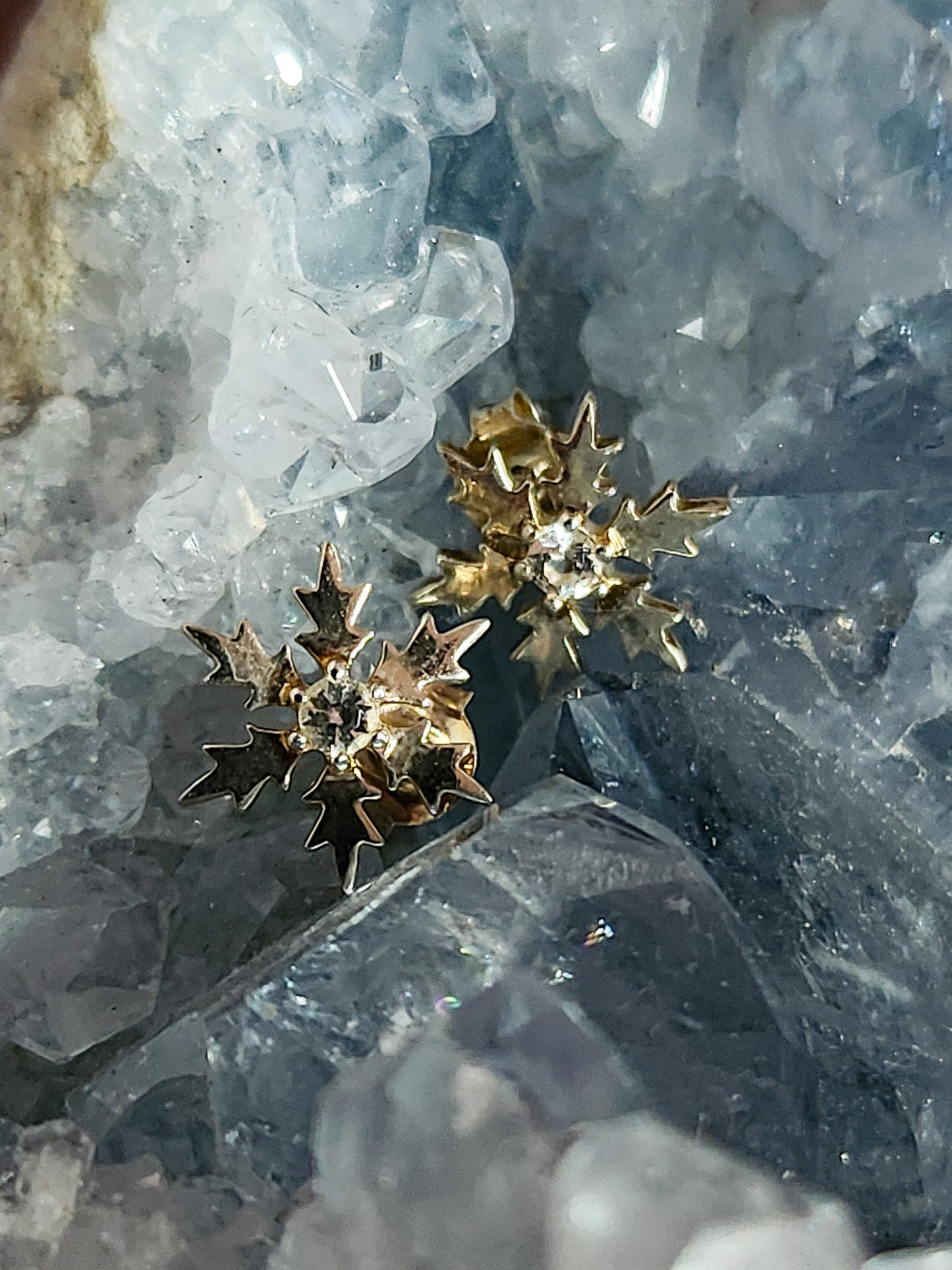 Sterling Silver Snowflake Post Earrings with Nanogem 11x11mm