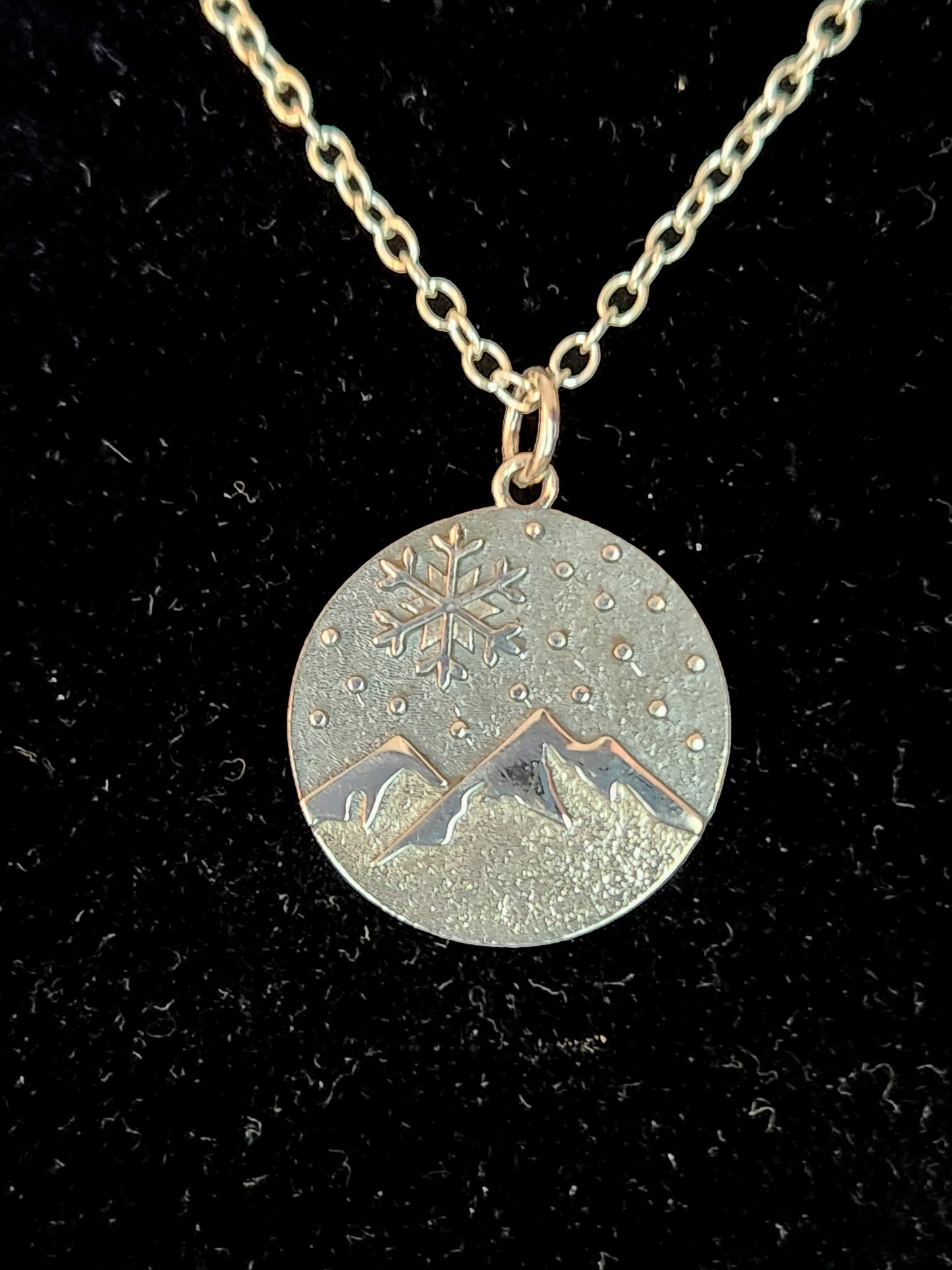 Sterling Silver Snowy Mountain and Snowflake Charm Necklace