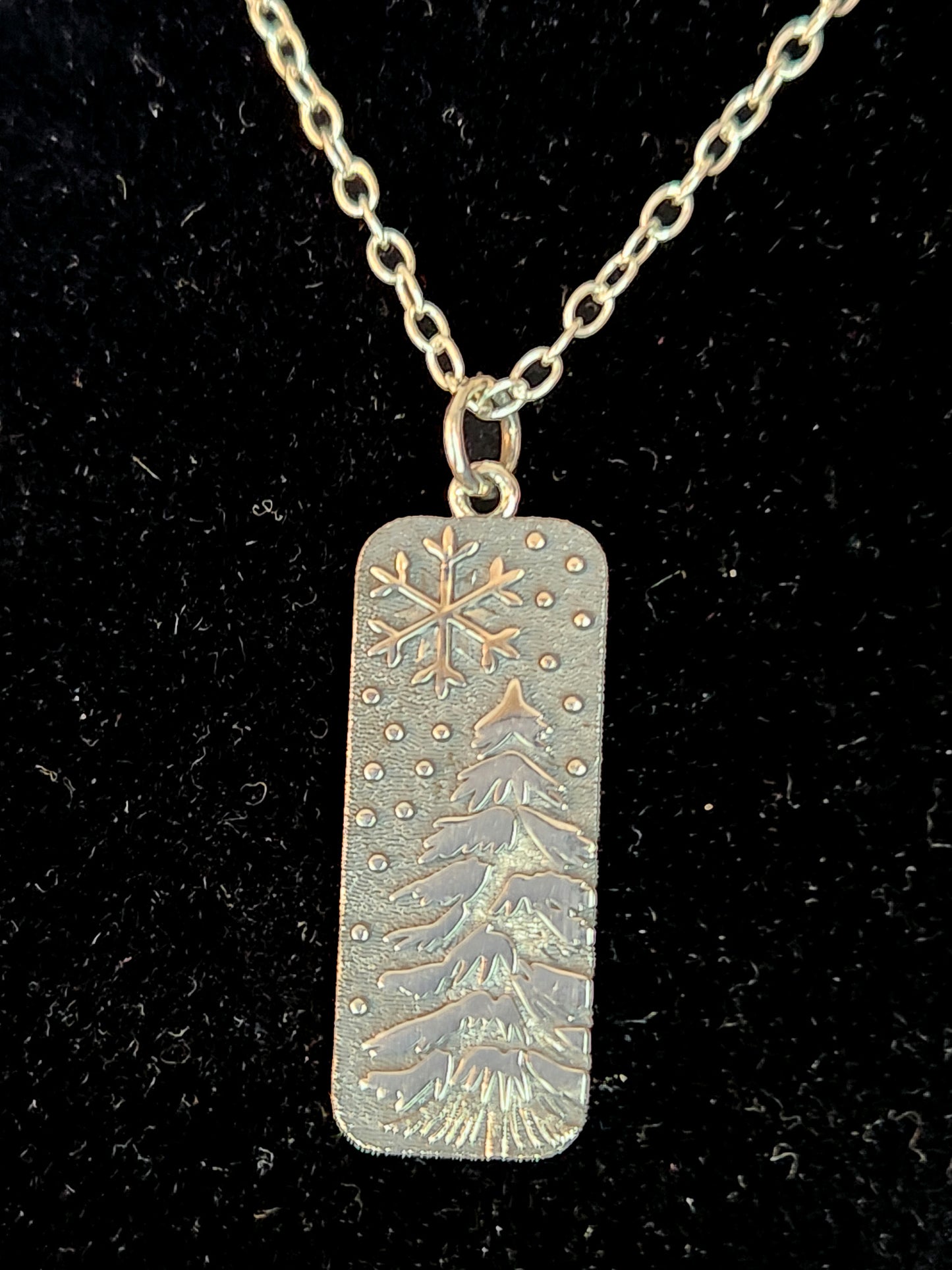 Sterling Silver Snowy Pine Tree Charm Necklace