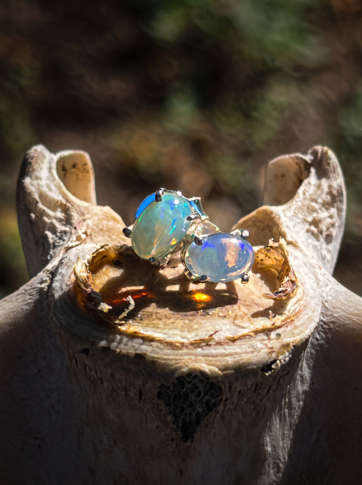 Sterling Silver & Opal Stud Earrings