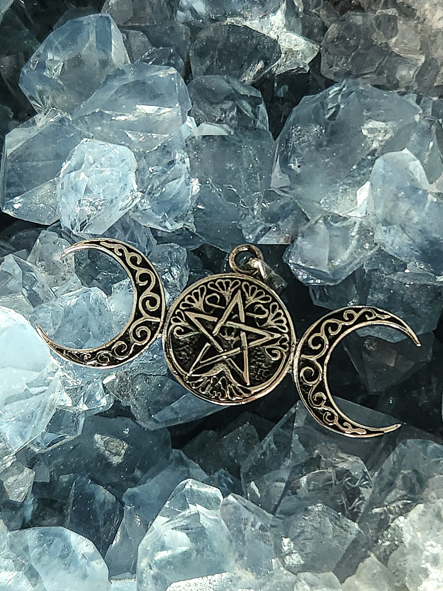 Sterling Silver Large Filigree Triple Moon Pendant