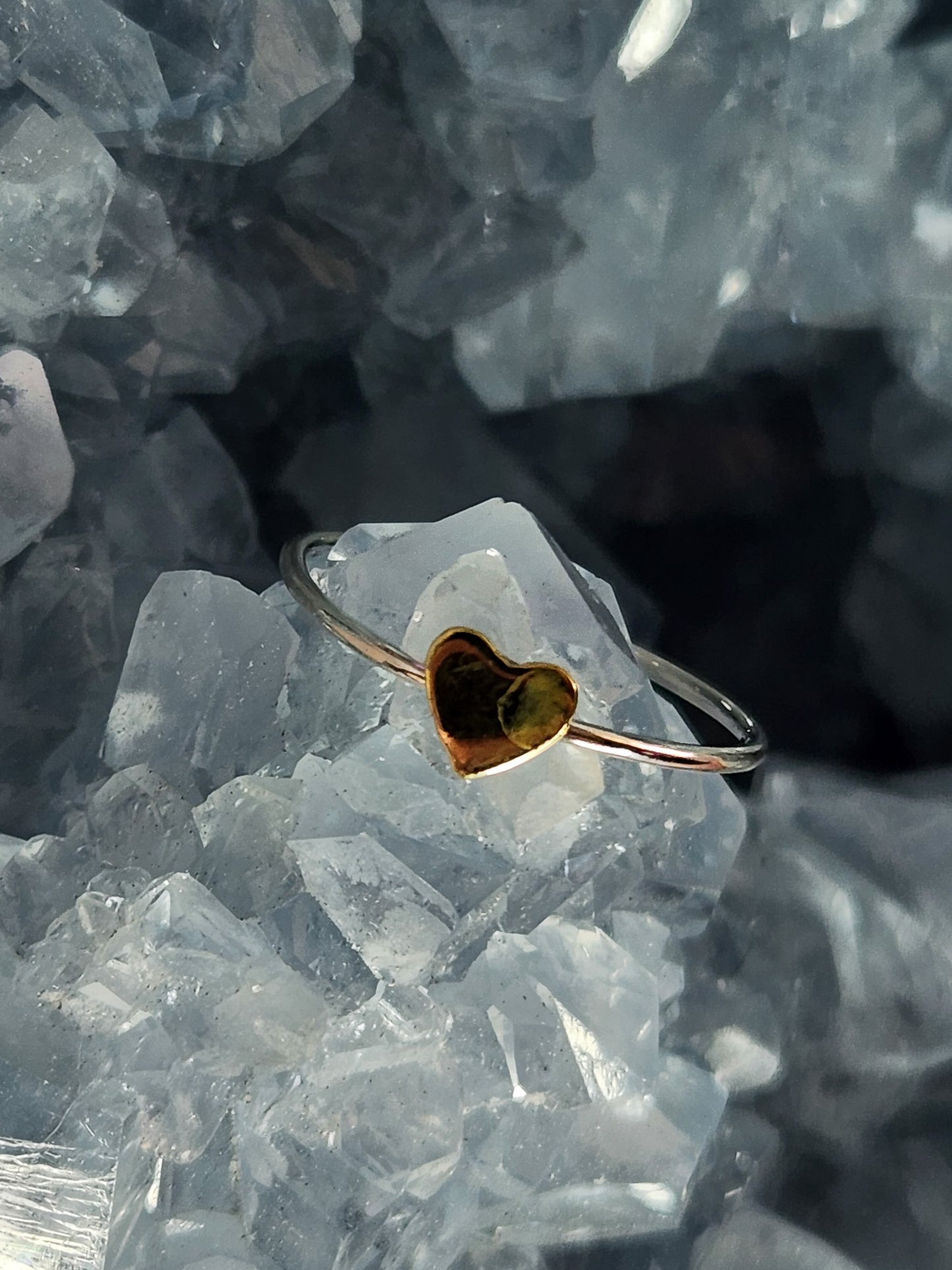 Sterling Silver Ring with Tiny Bronze Heart