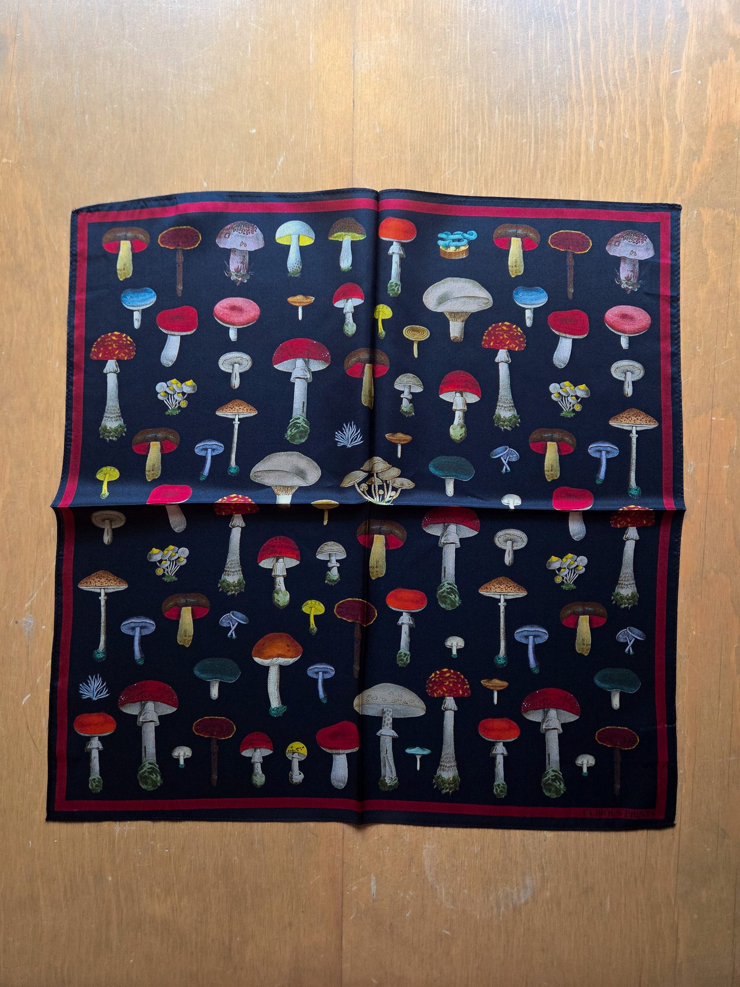 Vintage Black Mushroom Silk Scarf