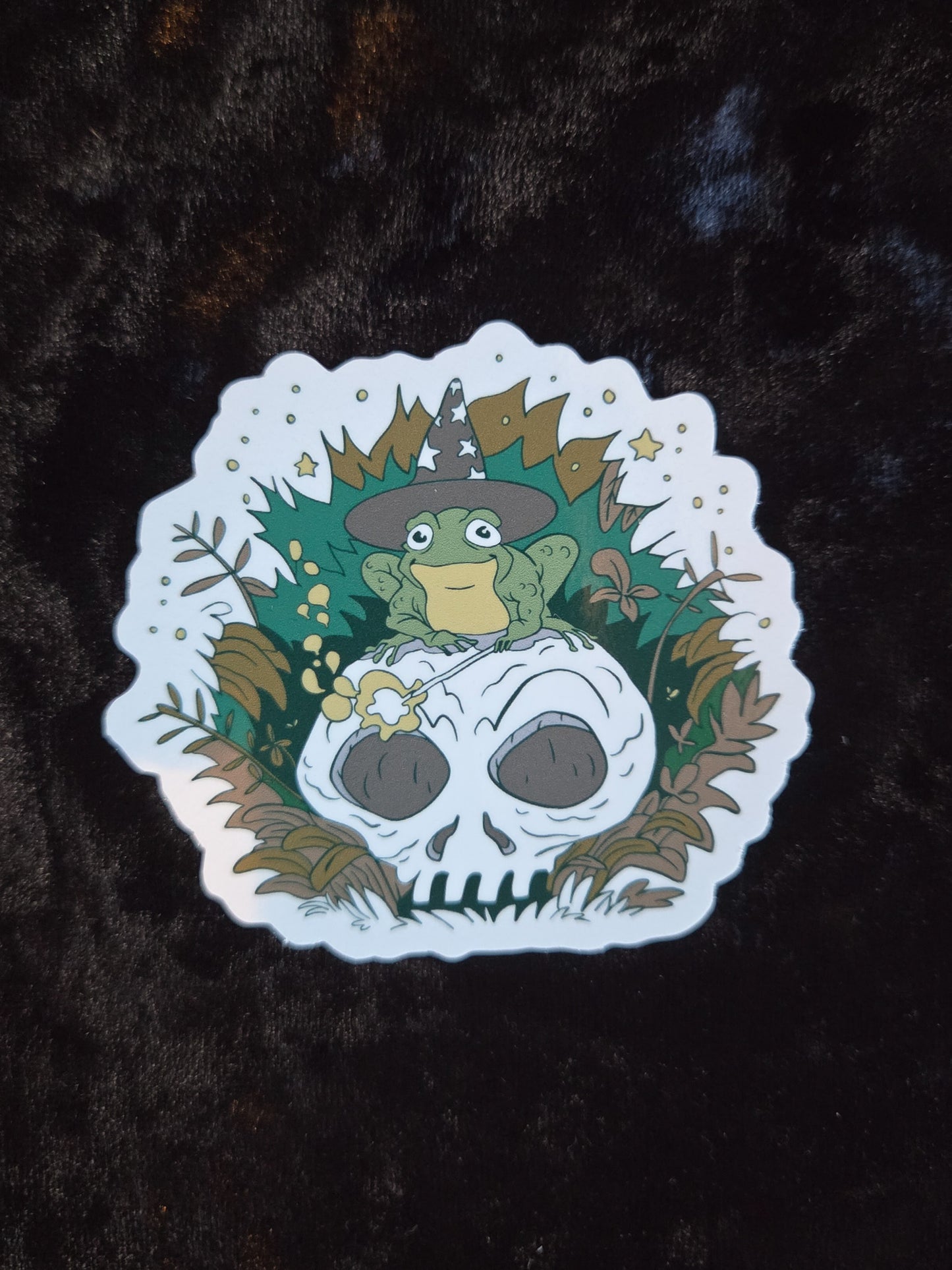 Wizard Frog Sitting On A Skull Sticker - 3"