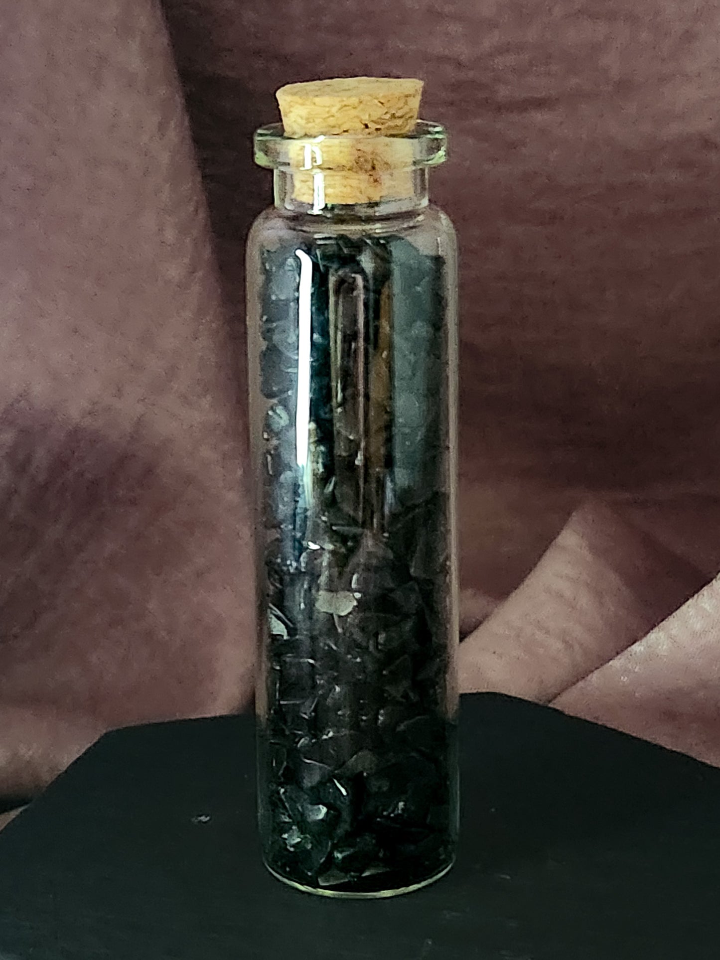 Black Tourmaline Crystal Chip Jar