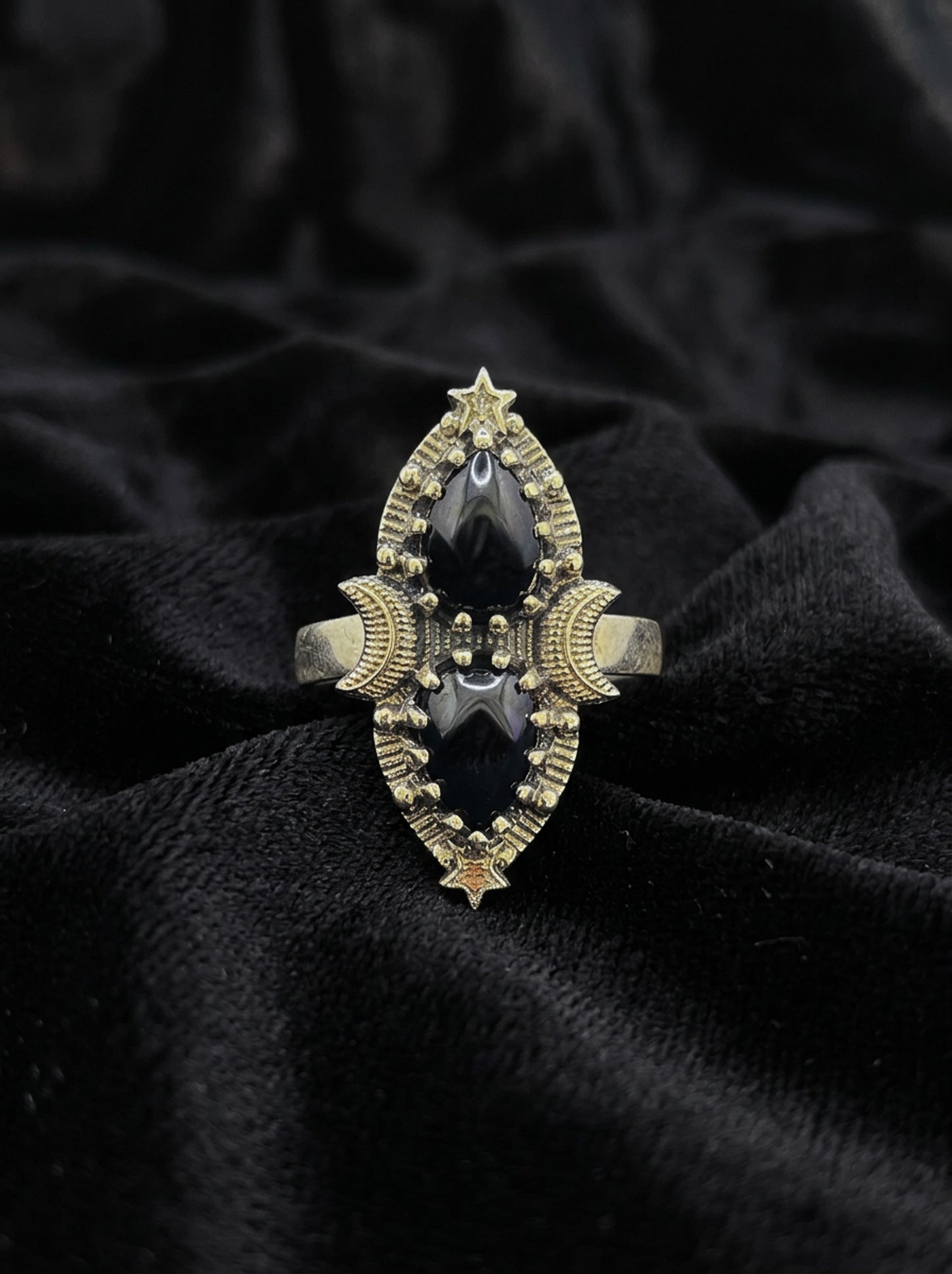 Black Onyx Double Moon Ring