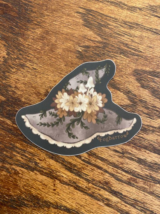 Floral Witch Hat Vinyl Sticker