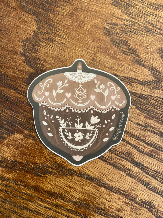 Folk Art Acorn Vinyl Sticker