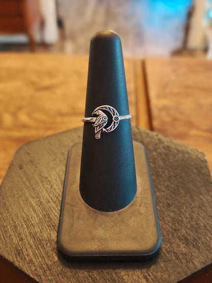 Celtic Raven Crescent Moon Ring