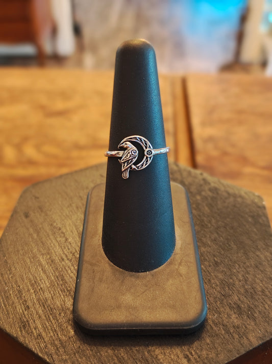 Celtic Raven Crescent Moon Ring