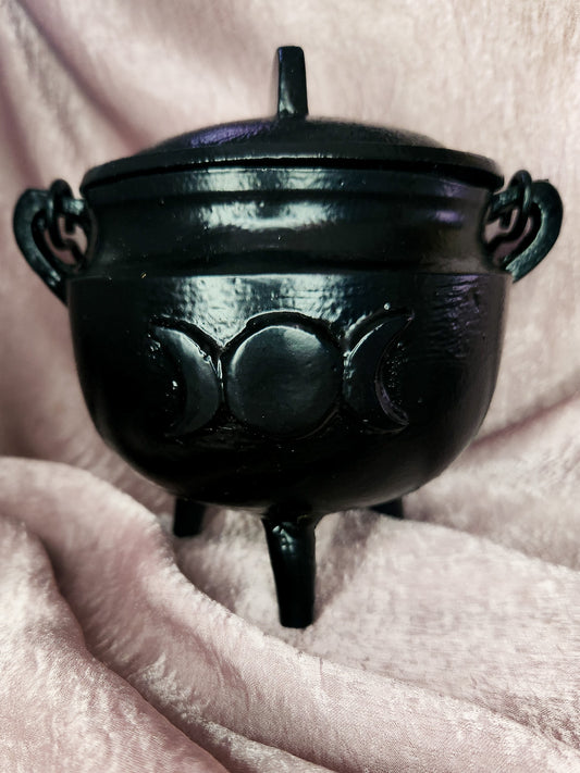 Medium Triple Moon Cast Iron Cauldron with Lid