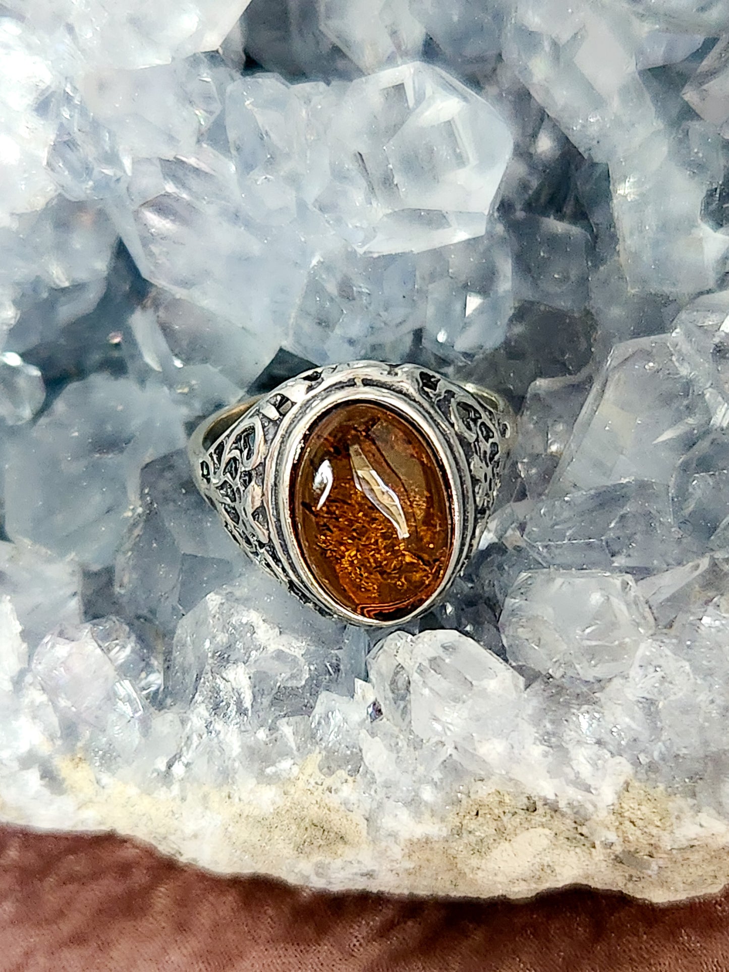 Amber Oval Detailed Ring