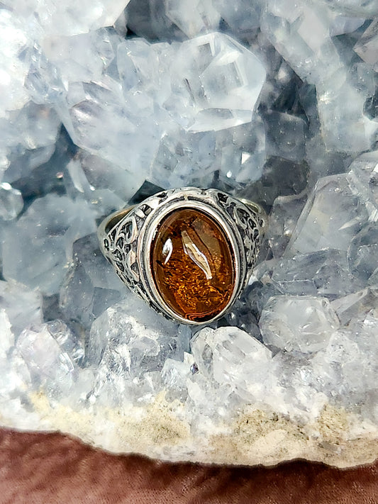 Amber Oval Detailed Ring