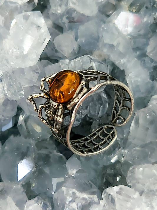 Amber Spider Adjustable Ring