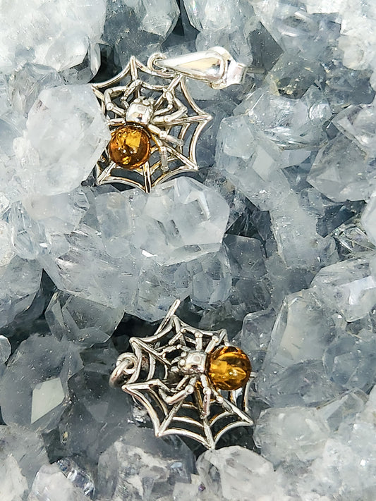 Amber Spider On Web Post Dangle Earrings