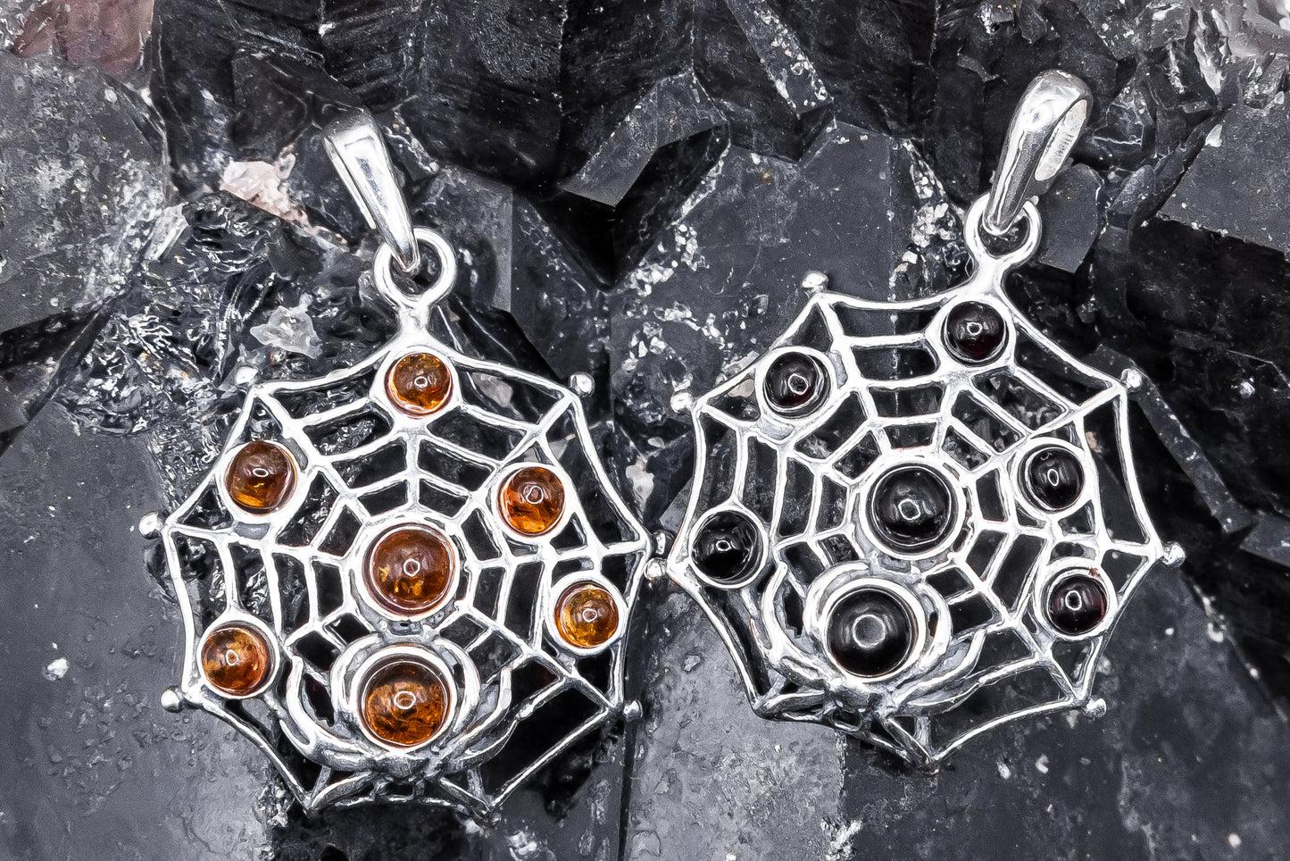 Spiderweb with Spider Amber Pendant