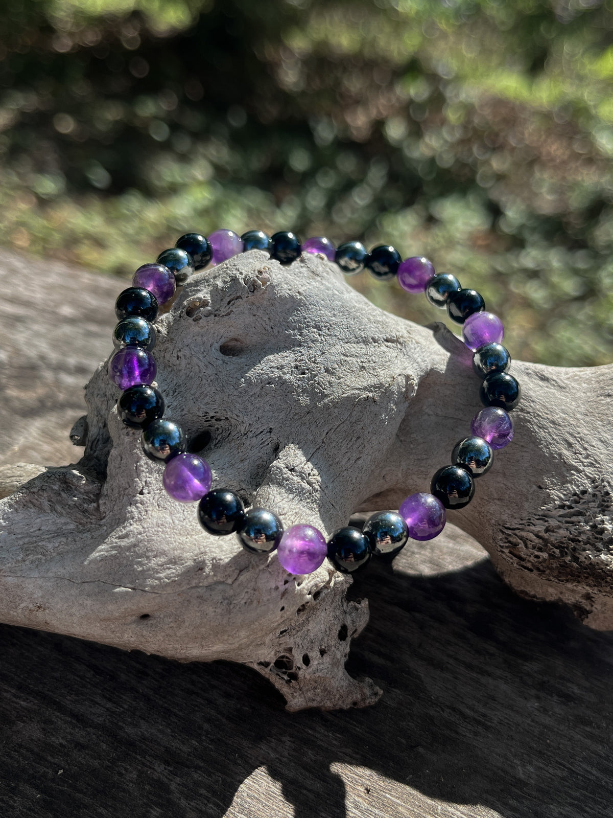 Amethyst, Hematite & Black Obsidian Bracelet 6mm